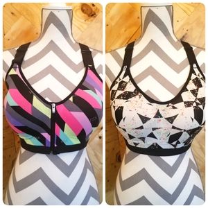 Lot of 2 Victoria's Secret Sports Bras in 34 DDD/34F in Rainbow and B&W Graffiti